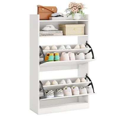 GAINOOM Slim Hidden Narrow White Shoe Organizer Cabinet with Open Storage