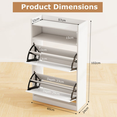 GAINOOM Slim Hidden Narrow White Shoe Organizer Cabinet with Open Storage