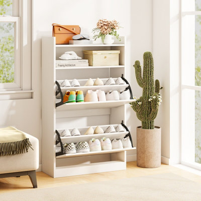 GAINOOM Slim Hidden Narrow White Shoe Organizer Cabinet with Open Storage