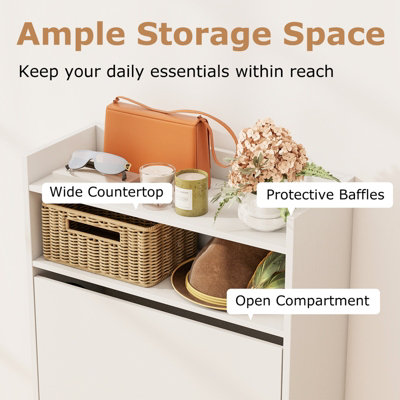 GAINOOM Slim Hidden Narrow White Shoe Organizer Cabinet with Open Storage