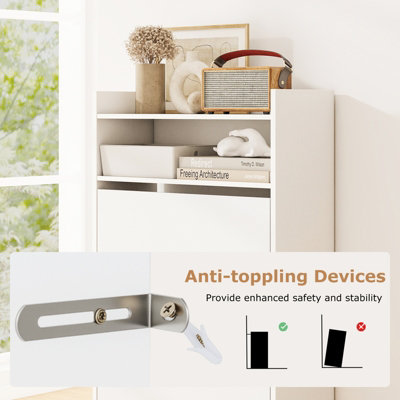 GAINOOM Slim Hidden Narrow White Shoe Organizer Cabinet with Open Storage