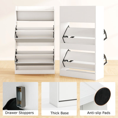 GAINOOM Slim Hidden Narrow White Shoe Organizer Cabinet with Open Storage