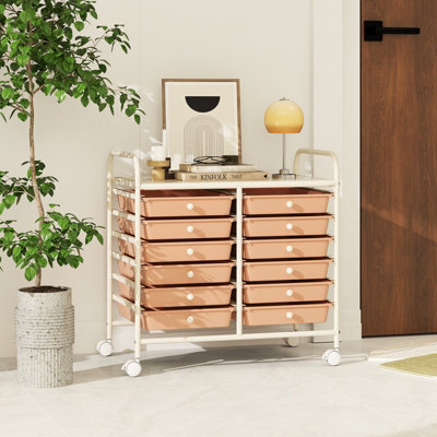 GAINOOM Soft Peach Storage Cart Multi-Purpose Utility Cart with Drawer