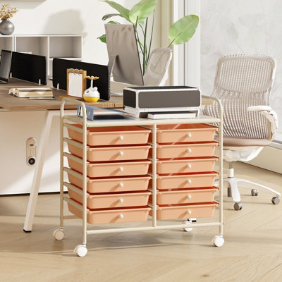 GAINOOM Soft Peach Storage Cart Multi-Purpose Utility Cart with Drawer