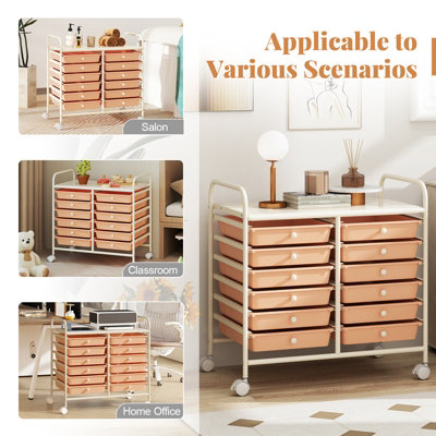 GAINOOM Soft Peach Storage Cart Multi-Purpose Utility Cart with Drawer
