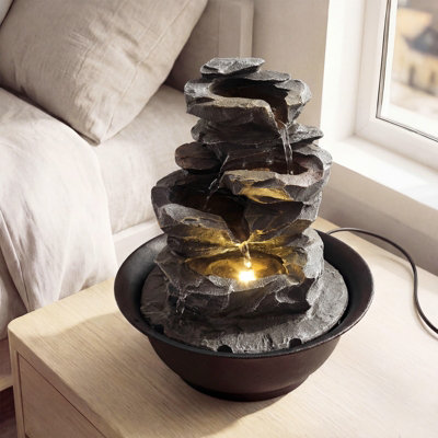 GAINOOM Tabletop Water Fountain Indoor Desktop Cascading Water Feature With LED Light