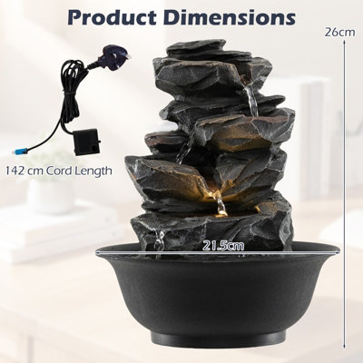 GAINOOM Tabletop Water Fountain Indoor Desktop Cascading Water Feature With LED Light