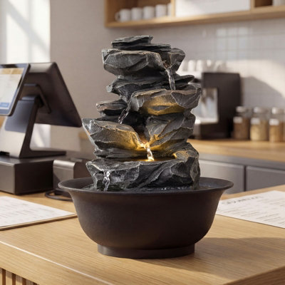 GAINOOM Tabletop Water Fountain Indoor Desktop Cascading Water Feature With LED Light