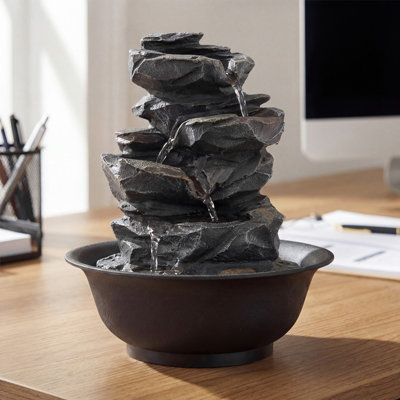 GAINOOM Tabletop Water Fountain Indoor Desktop Cascading Water Feature With LED Light