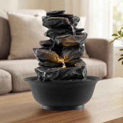 GAINOOM Tabletop Water Fountain Indoor Desktop Cascading Water Feature With LED Light
