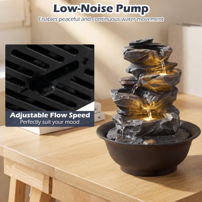 GAINOOM Tabletop Water Fountain Indoor Desktop Cascading Water Feature With LED Light