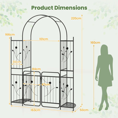 GAINOOM Tall Garden Arch with Lockable Gate Heavy-duty Metal Arbor with ...