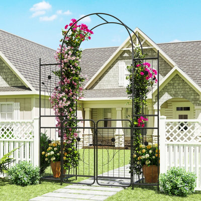 GAINOOM Tall Garden Arch with Lockable Gate Heavy-duty Metal Arbor with ...