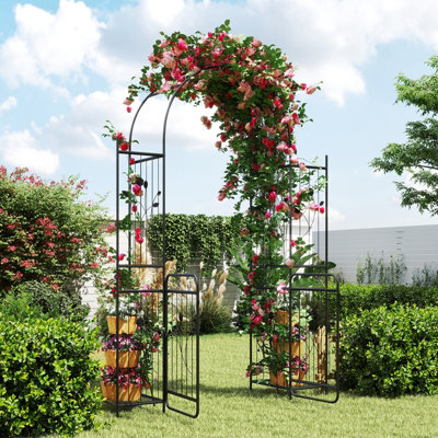 GAINOOM Tall Garden Arch with Lockable Gate Heavy-duty Metal Arbor with ...