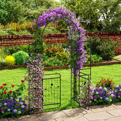 GAINOOM Tall Garden Arch with Lockable Gate Heavy-duty Metal Arbor with ...