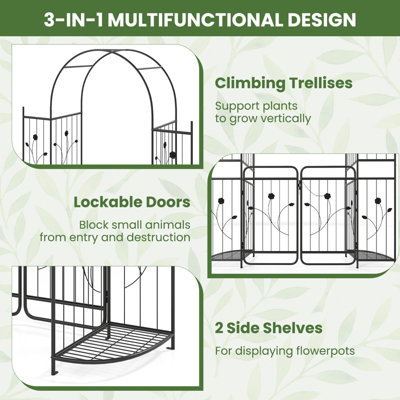 GAINOOM Tall Garden Arch with Lockable Gate Heavy-duty Metal Arbor with ...