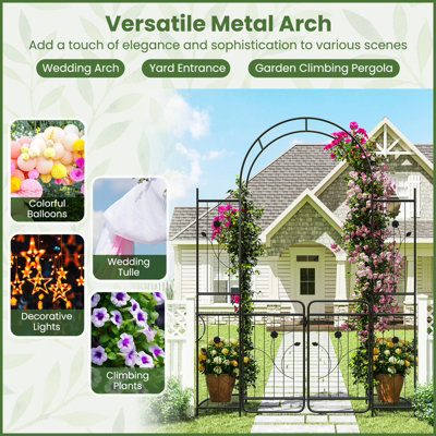 GAINOOM Tall Garden Arch with Lockable Gate Heavy-duty Metal Arbor with ...