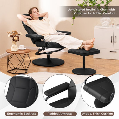 GAINOOM Upholstered Faux Leather Armchair Swivel Reclining Chair