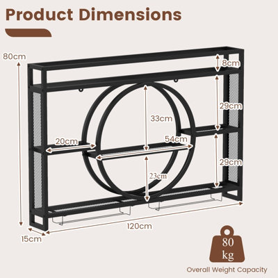 GAINOOM Wall Mounted Black Wine Rack 3-Tier Large Capacity Hanging Bar ...
