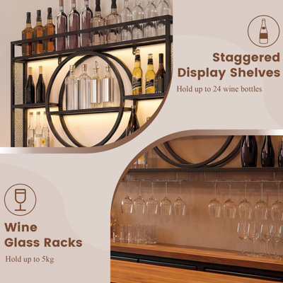 GAINOOM Wall Mounted Black Wine Rack 3-Tier Large Capacity Hanging Bar ...