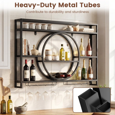 GAINOOM Wall Mounted Black Wine Rack 3-Tier Large Capacity Hanging Bar ...
