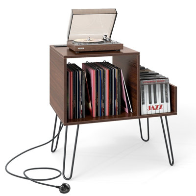 GAINOOM Walnut Record Player Stand Turntable Stand Mid-century Modern ...