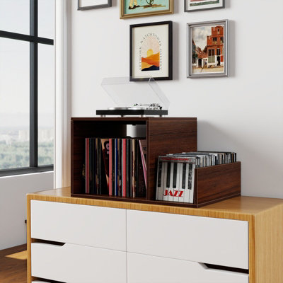 GAINOOM Walnut Record Player Stand Turntable Stand Mid-century Modern ...