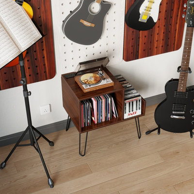 GAINOOM Walnut Record Player Stand Turntable Stand Mid-century Modern ...