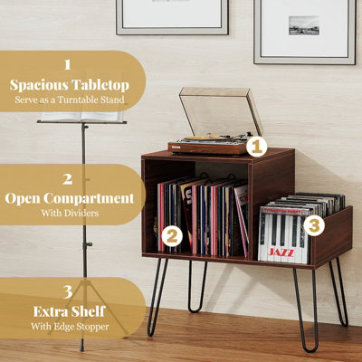 GAINOOM Walnut Record Player Stand Turntable Stand Mid-century Modern ...