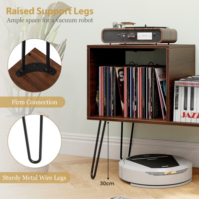 GAINOOM Walnut Record Player Stand Turntable Stand Mid-century Modern ...