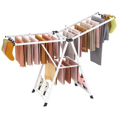 GAINOOM White Foldable Metal Laundry Drying Rack Clothes Drying Rack
