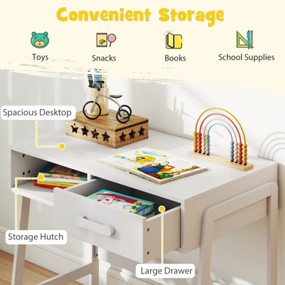 GAINOOM White Kids Desk and Chair Set Wooden Study Desk Set w/ Drawer