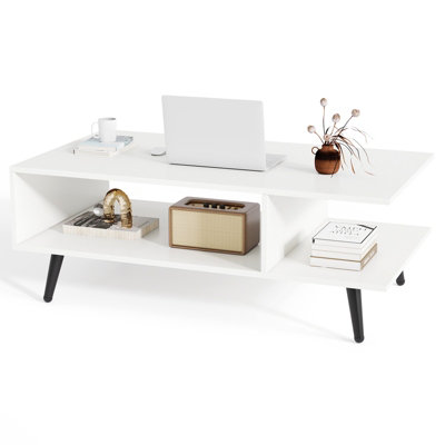 GAINOOM White Mid Century Modern Coffee Table 2-Tier Accent Table