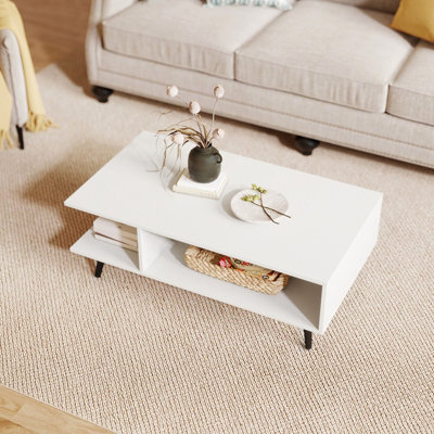 GAINOOM White Mid Century Modern Coffee Table 2-Tier Accent Table