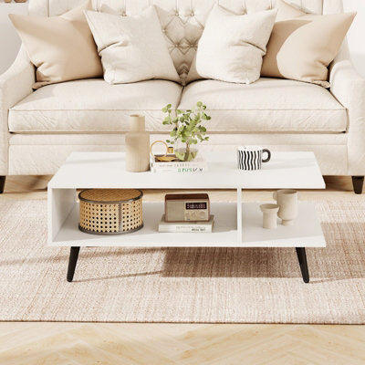 GAINOOM White Mid Century Modern Coffee Table 2-Tier Accent Table