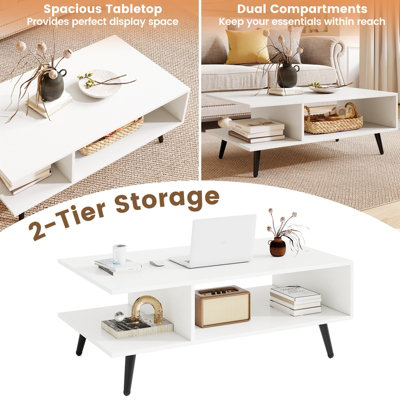GAINOOM White Mid Century Modern Coffee Table 2-Tier Accent Table
