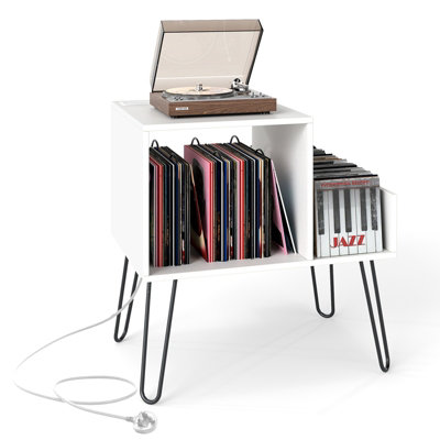 GAINOOM White Record Player Stand Turntable Stand Mid-century Modern ...