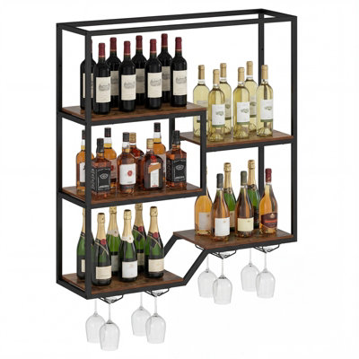 GAINOOM Wine Rack Wall Mounted 5-Tier Wine Bottle Display Shelf with 4 ...