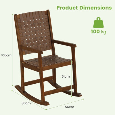 GAINOOM Wood Rocking Chair Brown Indoor & Outdoor Home Patio Ergonomic ...