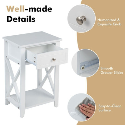 GAINOOM Wooden Bedside Table White X-Design Bed End Table Storage ...