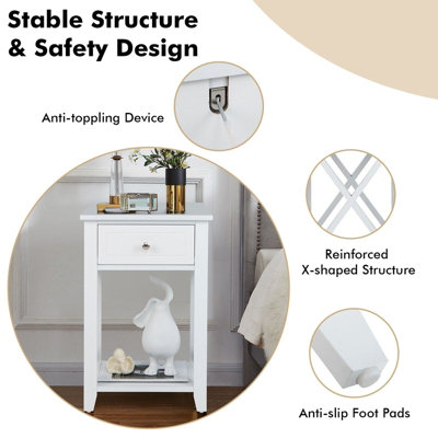 GAINOOM Wooden Bedside Table White X-Design Bed End Table Storage ...