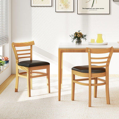 GAINOOM Wooden Dining Chair Natural Set of 2 PU Leather