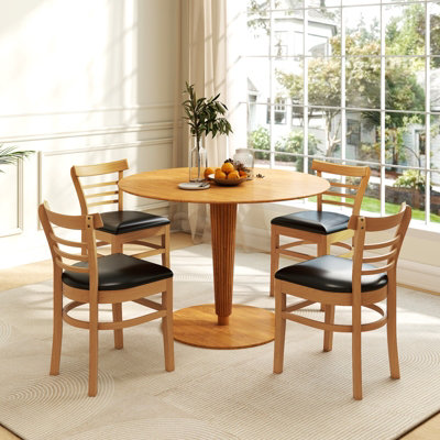 GAINOOM Wooden Dining Chair Natural Set of 2 PU Leather
