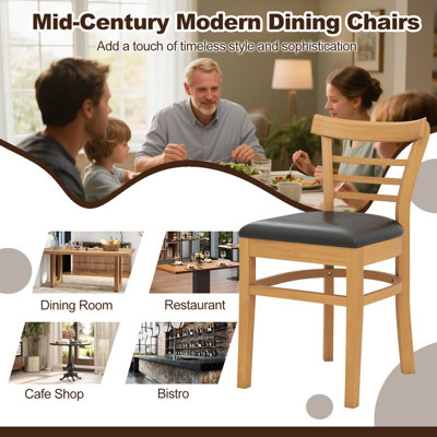 GAINOOM Wooden Dining Chair Natural Set of 2 PU Leather