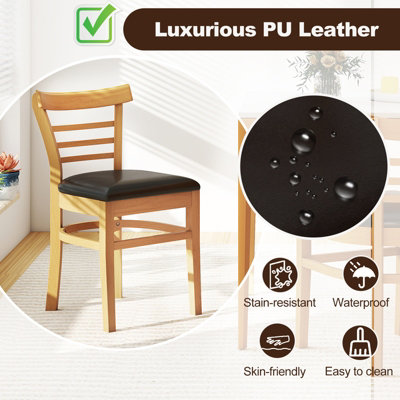 GAINOOM Wooden Dining Chair Natural Set of 2 PU Leather