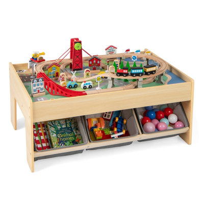 GAINOOM Wooden Grey Train Set Table Kids Multipurpose Activity Play ...