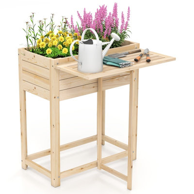 GAINOOM Wooden Raised Garden Bed Natural Foldable Side Table w/ Legs