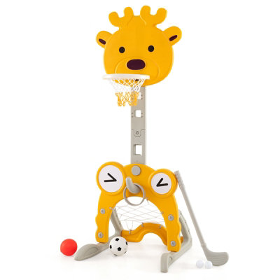 GAINOOM Yellow Toddler Basketball Hoop 4-in-1 Kids Indoor Activity Center