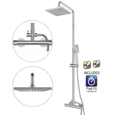 Gainsborough Bathroom Thermostatic Mixer Shower Square Twin Head + FFK Aqualisa