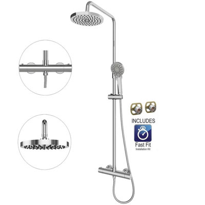 Gainsborough Round Dual Outlet Thermostatic Cool Touch Bar Mixer Shower + FFK
